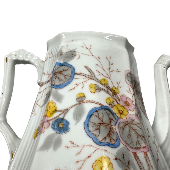 Vintage L Straus & Sons Teapot Porcelain Coffee Pot LS&S Floral Pink Yellow Blue - Picture 7 of 12